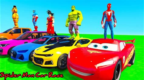 Spiderman Cars Racing Challenge On Mega Ramp Superhero Hulk Iron Man