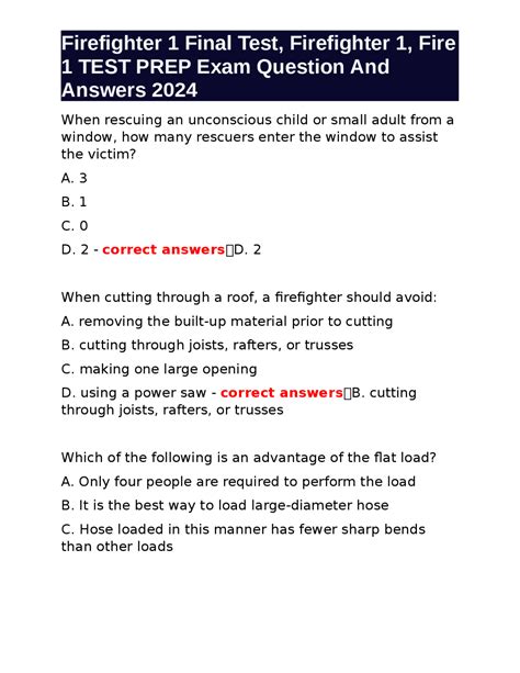 Firefighter 1 Final Test Firefighter 1 Fire 1 TEST PREP Exam Question