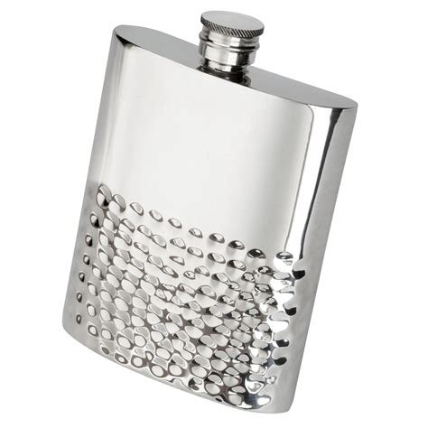 Square Hammered Pewter Hip Flask 6oz 170ml Drinkstuff