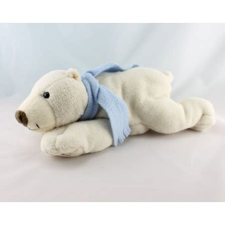 Doudou Ours Polaire Blanc Charpe Bleu Yves Rocher