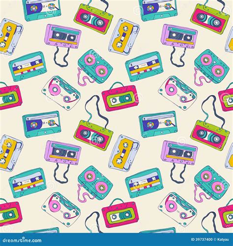 Seamless Pattern Of Retro Cassette Tapes Stock Illustration