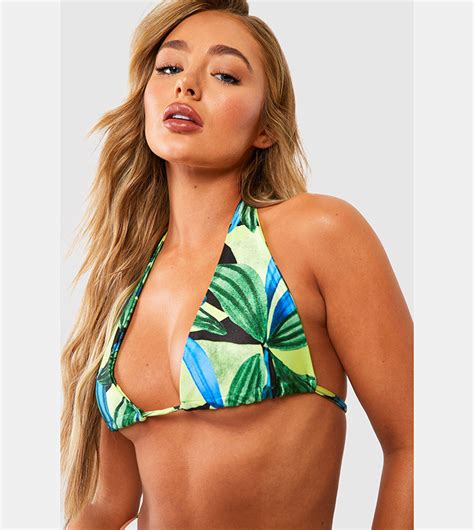 Buy Boohoo Tropical Triangle High Waisted Bikini Set In Bright Green