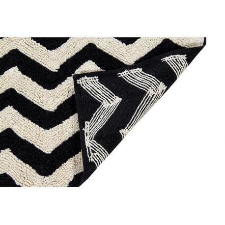 Tapis Lavable En Machine En Coton Naturel Noir Et Beige Zig Zag Lorena