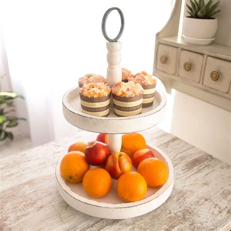 Hallops Tiered Tray Stand Two Tier Tray Wood Farmhouse Rustic