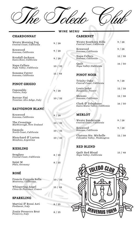 Menu 1 — The Toledo Club