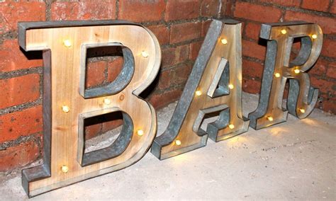 Bar Marquee Light Up Letters Vintage Led Wall Signs Made With A Rustic Metal Rustic Bar