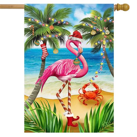 Christmas In Paradise Flamingo House Flag Tropical Beach 28 X40 Briarwood Lane