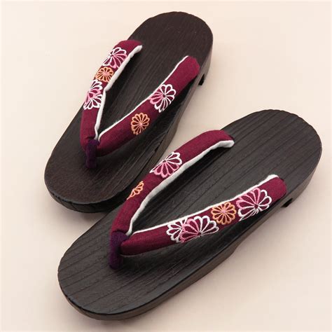 Japanese Wooden Geta Embroidery Purple Tones Kimono Clothing Shoes