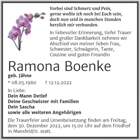 Traueranzeigen Von Ramona Boenke Abschied Nehmen De