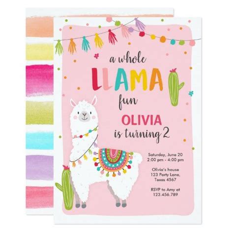 Whole Llama Fun Birthday Invitation Alpace Fiesta Zazzle Birthday