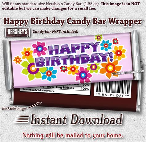 Printable Happy Birthday Candy Bar Wrappers Chocolate Instant Etsy