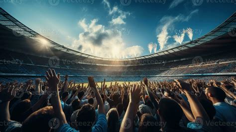 Football Fans show hands celebration on big stadium during football ...