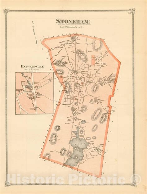 Historic Map County Atlas Of Middlesex Massachusetts Stoneham 1875 Historic Pictoric