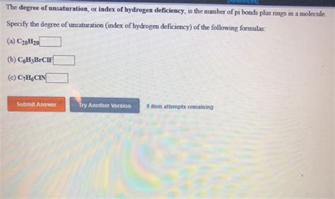 Solved The Degree Of Unsaturation Or Index Of Hydrogen Chegg