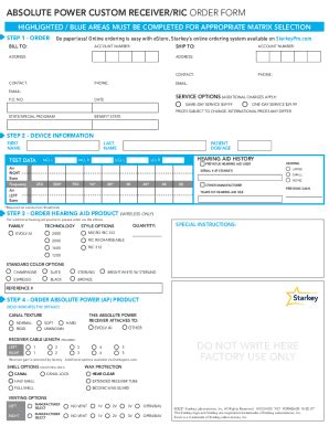 Fillable Online Starkey Custom Order Form Fill Online Printable