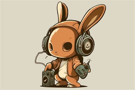 Bunny With Headphones Vintage Vector Graphic By Fractal Font Factory