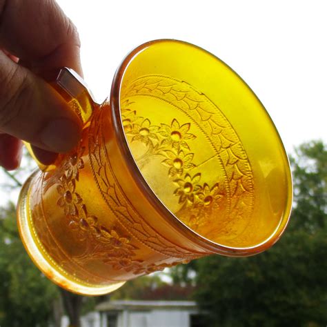 Antique Fenton Yellow Orange Tree Carnival Glass Standard Mug ...