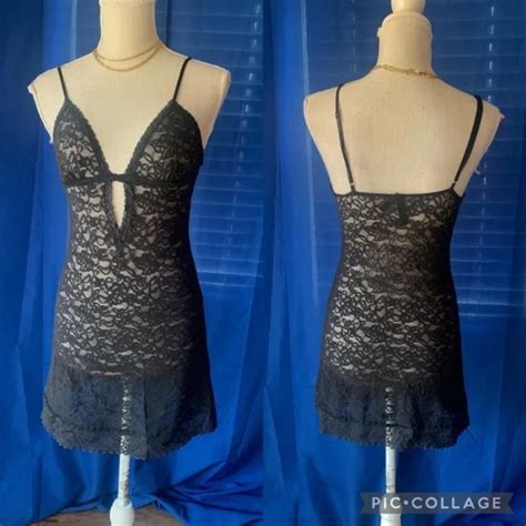 Vintage Victorias Secret Black Lace Slip Size Depop