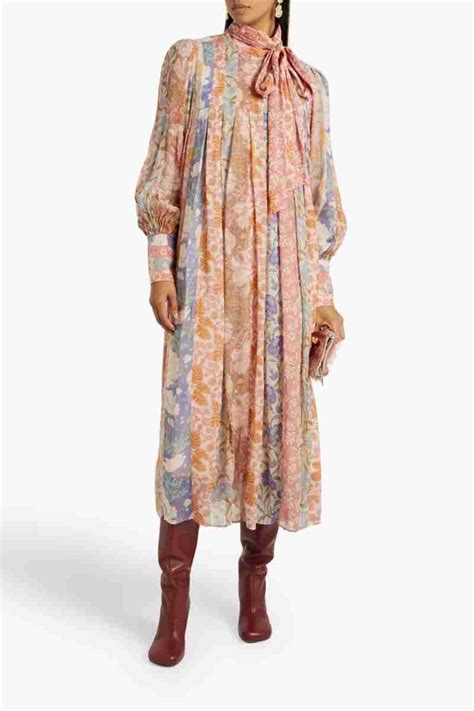 ZIMMERMANN Pussy Bow Printed Chiffon Midi Dress Cheetah Dealz