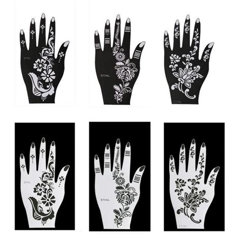 12 Feuilles Mehndi Tatouage Pochoir Pour La Main Mehndi Tatouages