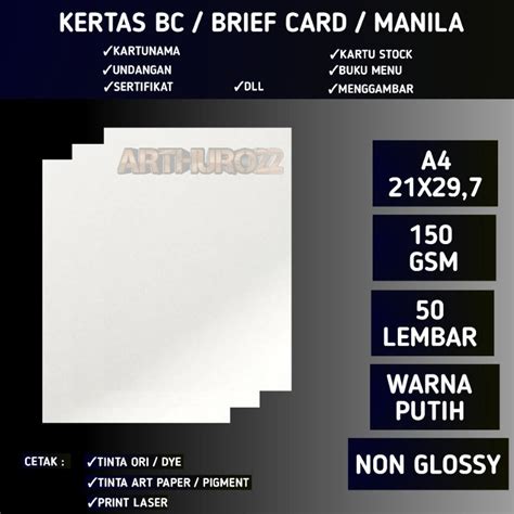 Jual Kertas Bcmanila 150 Gsm A4 Isi 50 Lembarkertas Brief Card Buku