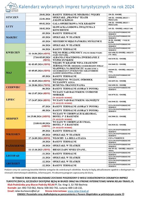Kalendarz Wybranych Imprez Turystycznych Na Rok Relax Travel