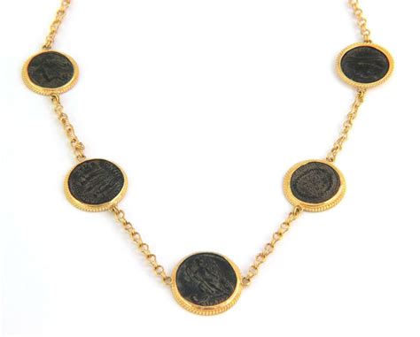 Estate 22k Coin Necklace Gold Ancient Roman Constanti Gem