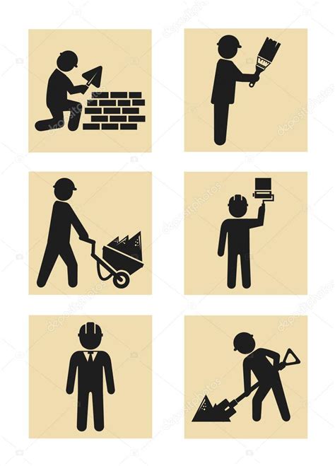 Construction Man Icon Pictogram Silhouette Set Stock Vector Image By