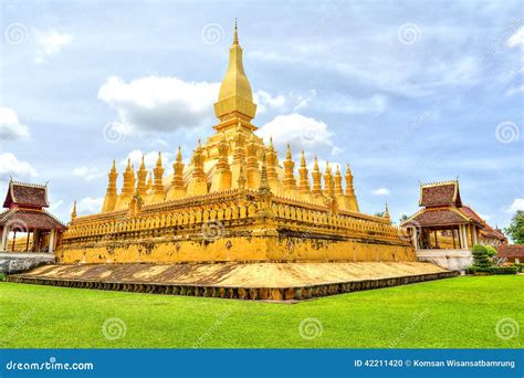 Laos Travel Landmark Golden Pagoda Wat Phra That Luang In Vientiane