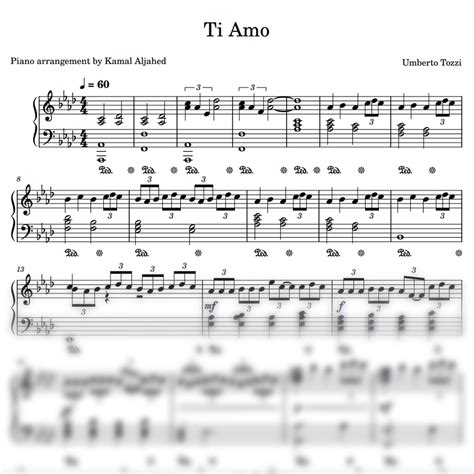 Ti Amo Umberto Tozzi Piano Sheet Music And Synthesia Midi With Play