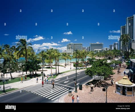 Waikiki Beach And Kalakaua Avenue Stock Photo Alamy