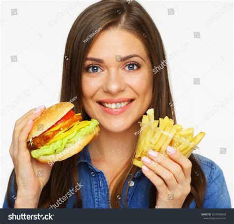 Woman Eating Fast Food Burger French Stock Photo 1210938652 Shutterstock