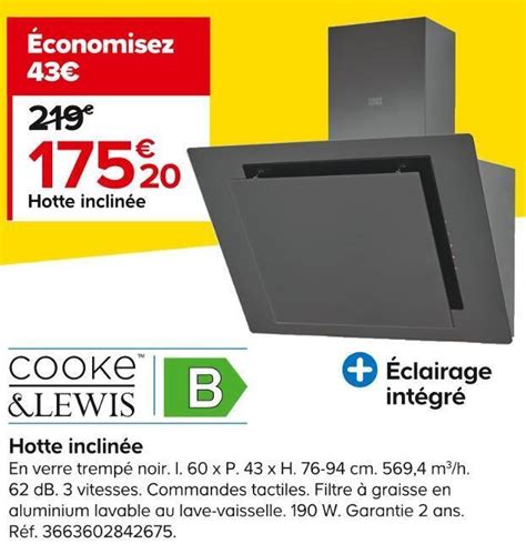 Promo Cooke Lewis Hotte Inclin E Chez Castorama