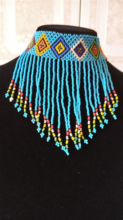 On Sale Blue Zulu Beaded Choker African Choker Necklace Beaded