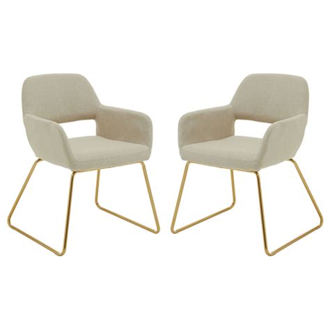 Porrima Natural Fabric Dining Chairs With Gold Base In A Pair