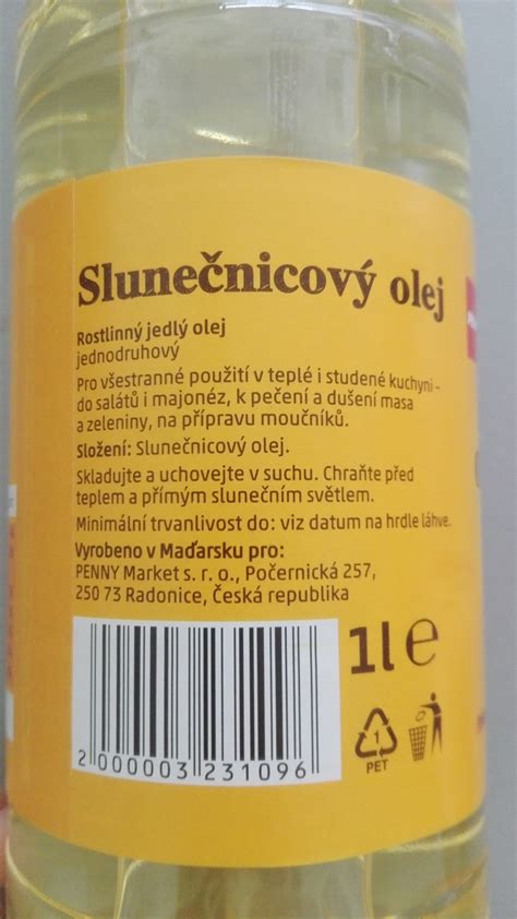 Podrobné informace o potravině Slunečnicový olej