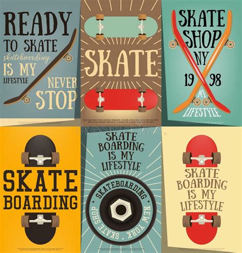 Skateboard Posters Set Stock Vector Illustration Of Board