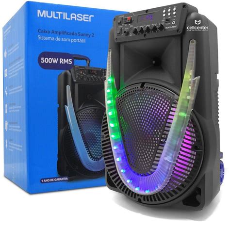 CAIXA DE SOM MULTILASER SUNNY 2 500W BT AUX SD USB Fotomar