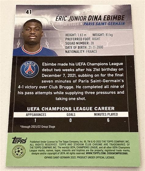 Eric Junior Dina Ebimbe Topps Stadium Club Chrome Uefa Blue