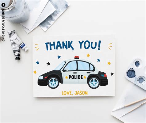 Editable Police Thank You Card Cops Thank You Card Police Car Etsy