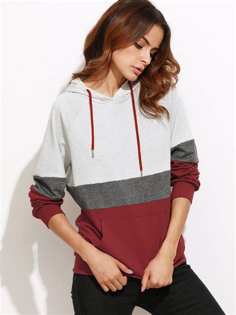 Color Block Raglan Sleeve Hoodie With Pocketfor Women Romwe 3 New