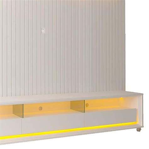 Rack Requinte Pés Rodízios Painel Ripado Nobre 230cm LED TV 85