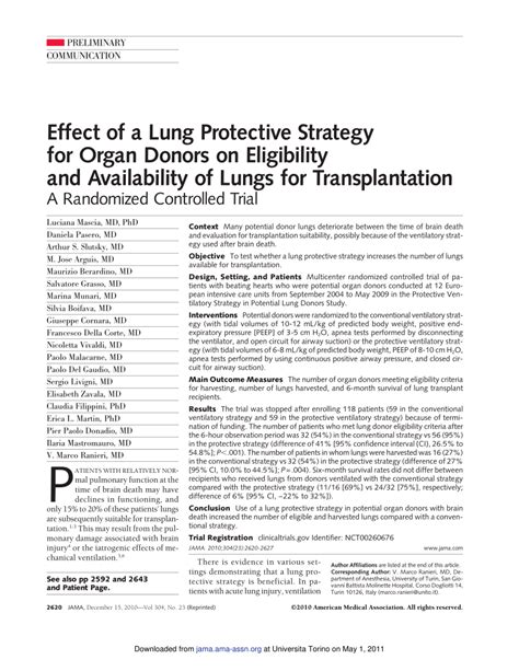 Pdf Effect Of A Lung Protective Strategy For Organ Donors On