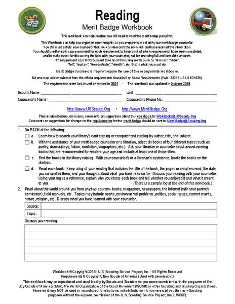 Merit Badge Filled Out Worksheet Pdf