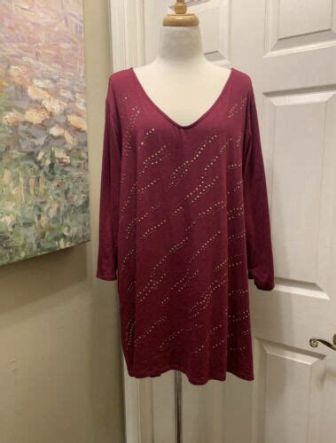 Susan Graver Weekend Blouse Women 3x Liquid Knit Tunic Embellished Top3