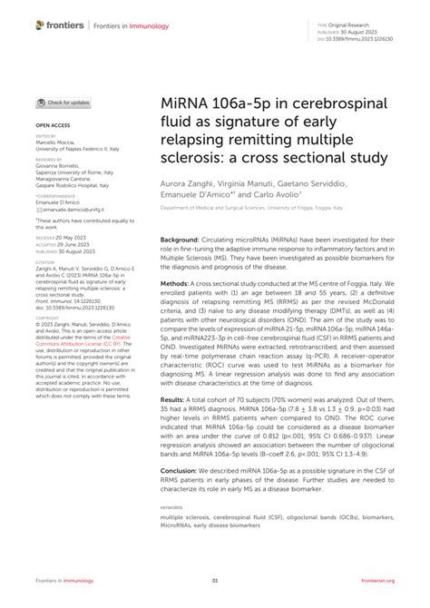 Pdf Mirna 106a 5p In Cerebrospinal Fluid As Signature Of Early