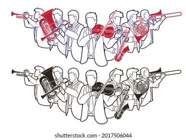 Group Musician Orchestra Instrument Cartoon Graphic Stock Vector