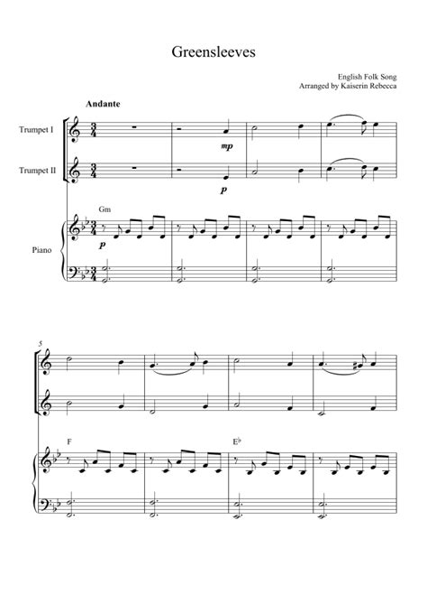 Greensleeves Arr Kaiserin Rebecca By English Folk Song Sheet Music For Instrumental Duet And