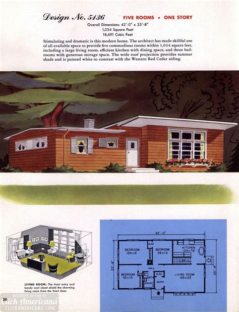 Classic House Plans From 1955 50s Suburban Home Designs At Click