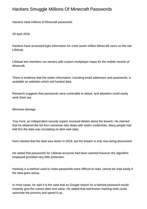 Hackers Smuggle Millions Of Minecraft Passwordsjintx.pdf.pdf | DocDroid